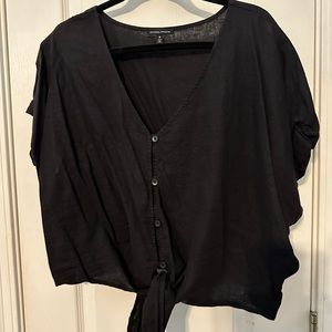 Cropped linen button up top